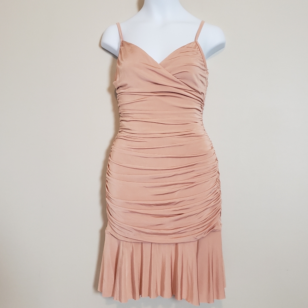 Forever 21 Nude Peach Slinky Rouched Fitted Size S Dress PROM